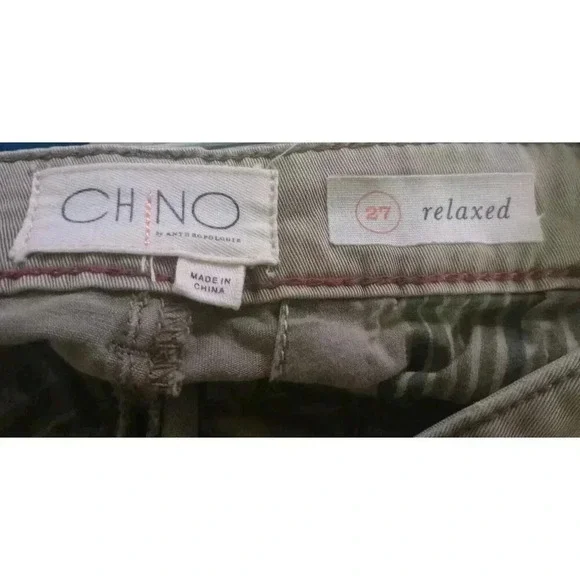Anthropologie Chino Pants Embroidered Side Stripe Straight Leg Olive Green Sz 27 - Picture 8 of 9